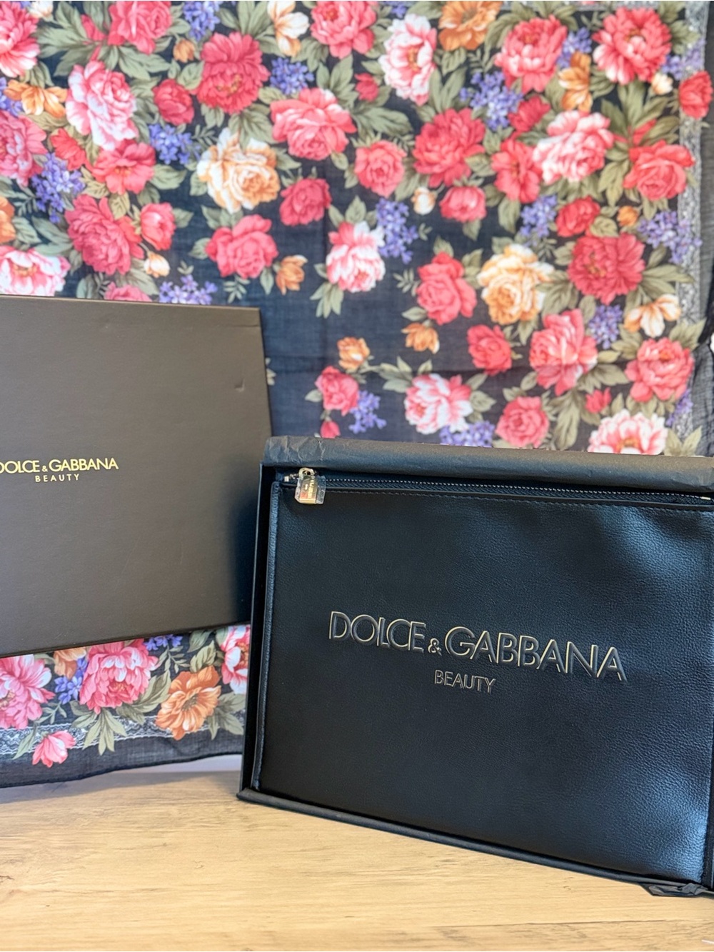 Dolce & Gabbana Black Beauty Zip Pouch with Gold Logo